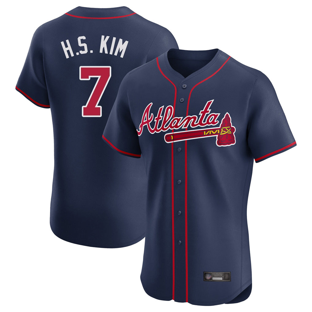 Atlanta Braves #7 Ha-Seong Kim Player Navy AmberGomez Limited Elite Home Game Stitched Jerseys