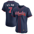 Atlanta Braves #7 Ha-Seong Kim Player Navy AmberGomez Limited Elite Home Game Stitched Jerseys