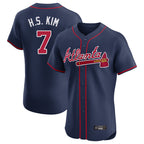 Atlanta Braves #7 Ha-Seong Kim Player Navy AmberGomez Limited Elite Home Game Stitched Jerseys