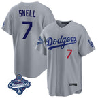 Los Angeles Dodgers #7 Blake Snell Player Gray AmberGomez Game World Series Meet Home Stitched Jerseys