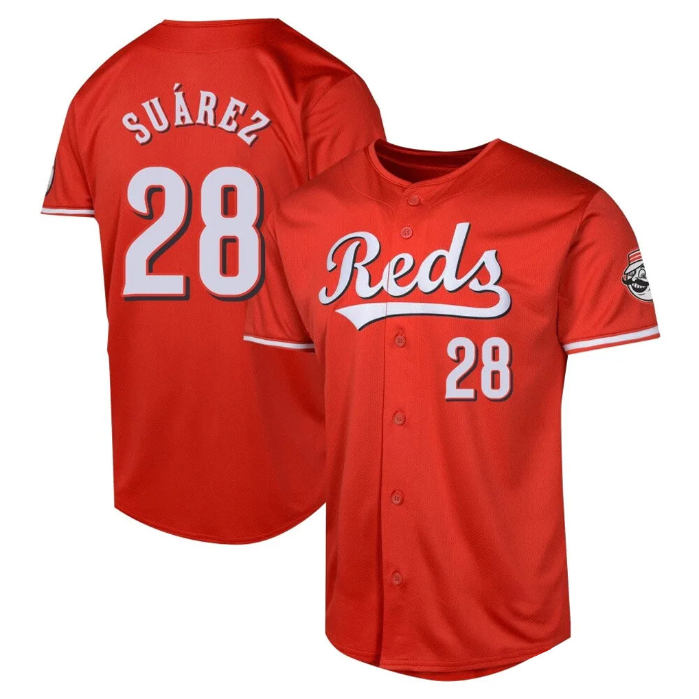 Cincinnati Reds #28 Eugenio Su¨¢rez Player Red AmberGomez 2026 City Connect Limited Home Stitched Jerseys