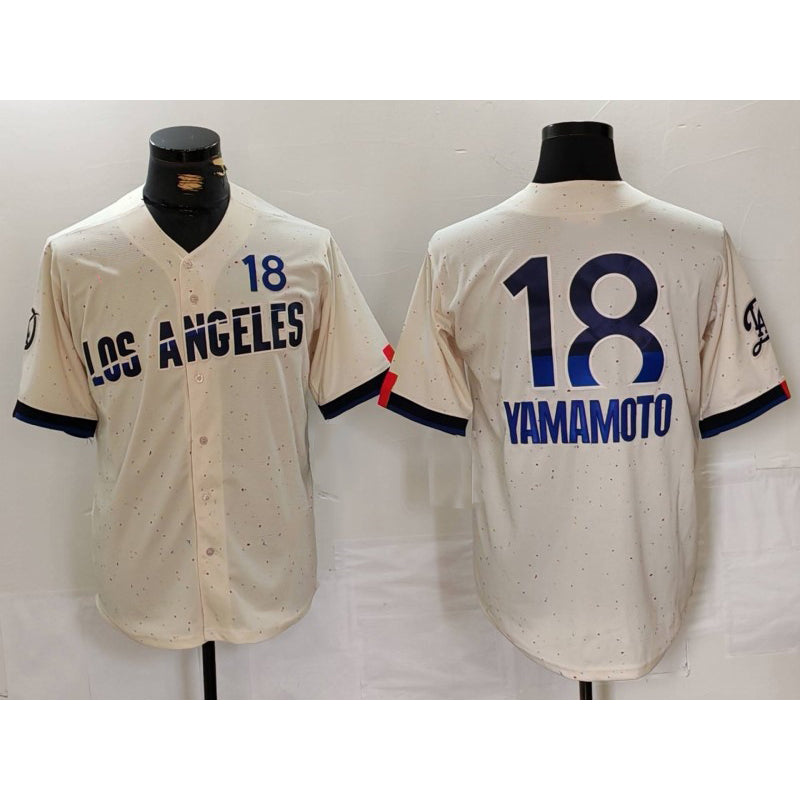 Los Angeles Dodgers #18 Yoshinobu Yamamoto Cream AmberGomez 2024 City Connect Limited Jersey