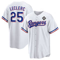 Texas Rangers #25 Jos¨¦ Leclerc White AmberGomez 2023 World Series Stitched Jersey