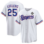 Texas Rangers #25 Jos¨¦ Leclerc White AmberGomez 2023 World Series Stitched Jersey