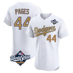 Los Angeles Dodgers #44 Andy Pages Player White Gold AmberGomez World Series Limited Elite Home Stitched Jerseys
