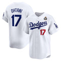 Los Angeles Dodgers #17 Shohei Ohtani White AmberGomez 2024 World Series Home Limited Cool Base Stitched Jersey