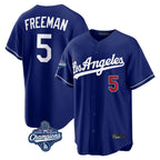 Los Angeles Dodgers #5 Freddie Freeman Player Royal AmberGomez World Series Meet Game Home Stitched Jerseys