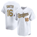 Los Angeles Dodgers #16 Will Smith White AmberGomez 2025 Gold Collection Limited Stitched Jersey
