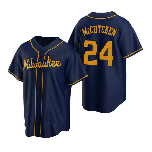 Milwaukee Brewers #24 Andrew McCutchen Navy AmberGomez Cool Base Stitched Jersey