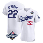 Los Angeles Dodgers #22 Clayton Kershaw Player White AmberGomez World Series Limited Elite Stitched Jerseys