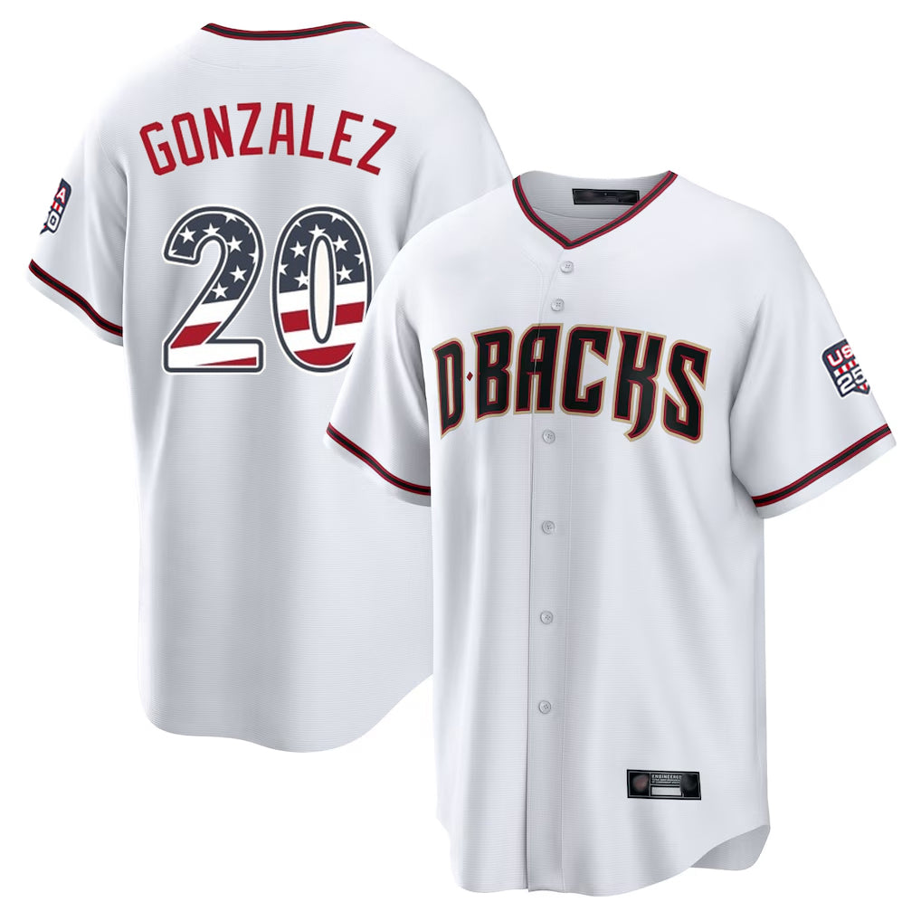 Arizona Diamondbacks #20 Luis Gonzalez Player White AmberGomez USA 250 Fourth of July Home Game Stitched Jerseys