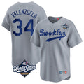 Los Angeles Dodgers #34 Fernando Valenzuela Player Gray AmberGomez World Series Game Limited Home Stitched Jerseys