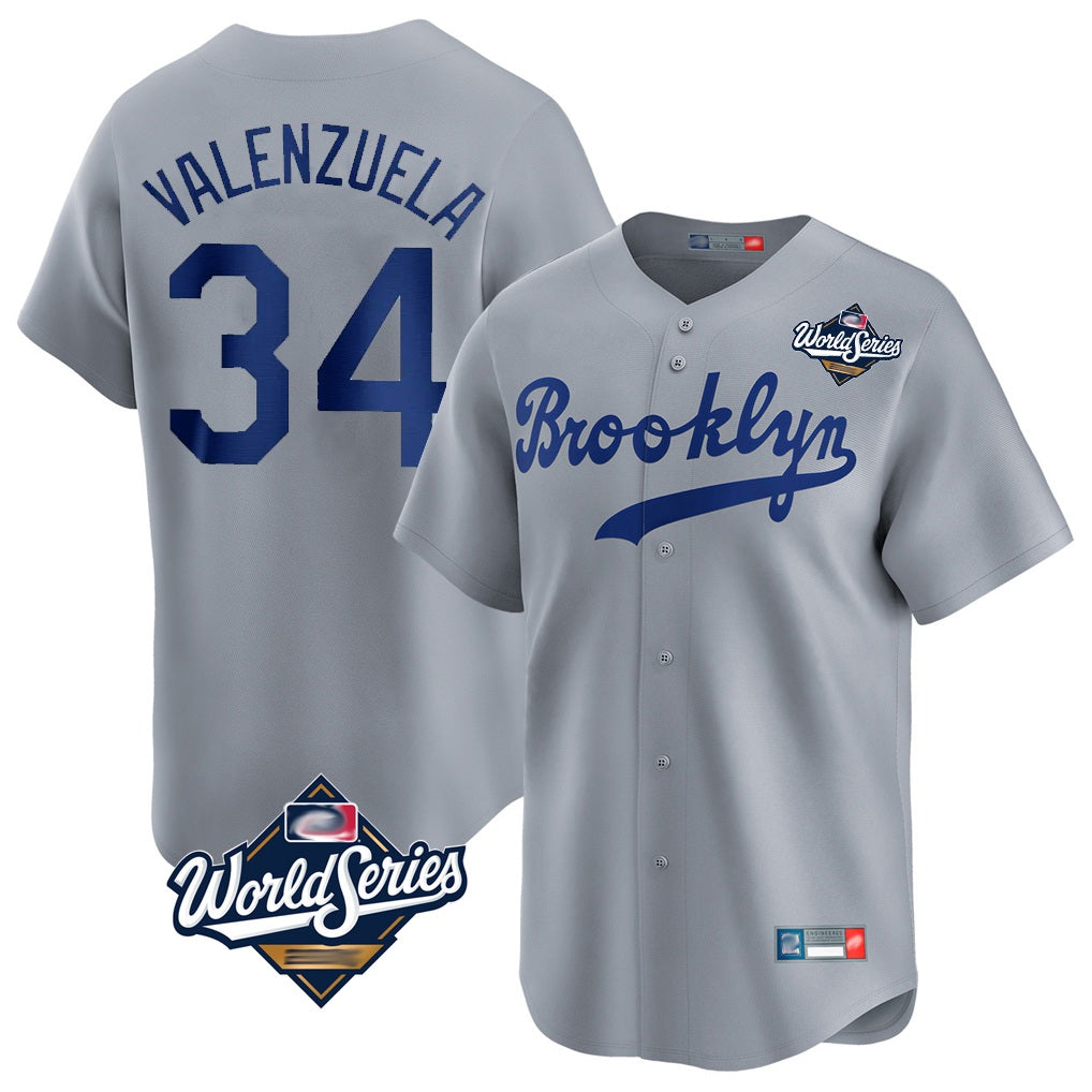 Los Angeles Dodgers #34 Fernando Valenzuela Player Gray AmberGomez World Series Game Limited Home Stitched Jerseys