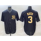 New York Yankees #3 Babe Ruth Black Gold AmberGomez Cool Base Stitched Jersey