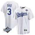 Los Angeles Dodgers #3 Edwin D¨ªaz Player White AmberGomez World Series Meet Game Home Stitched Jerseys