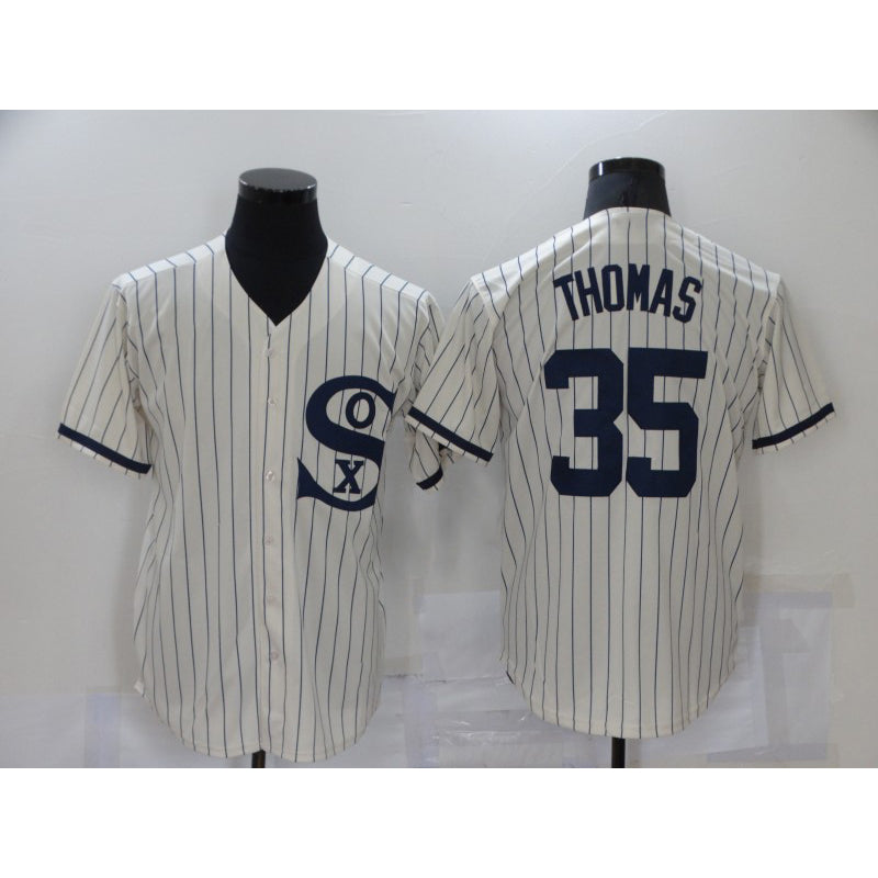 Chicago White Sox #35 Frank Thomas 2021 Cream Navy AmberGomez Field of Dreams Name Flex Base Stitched Jersey