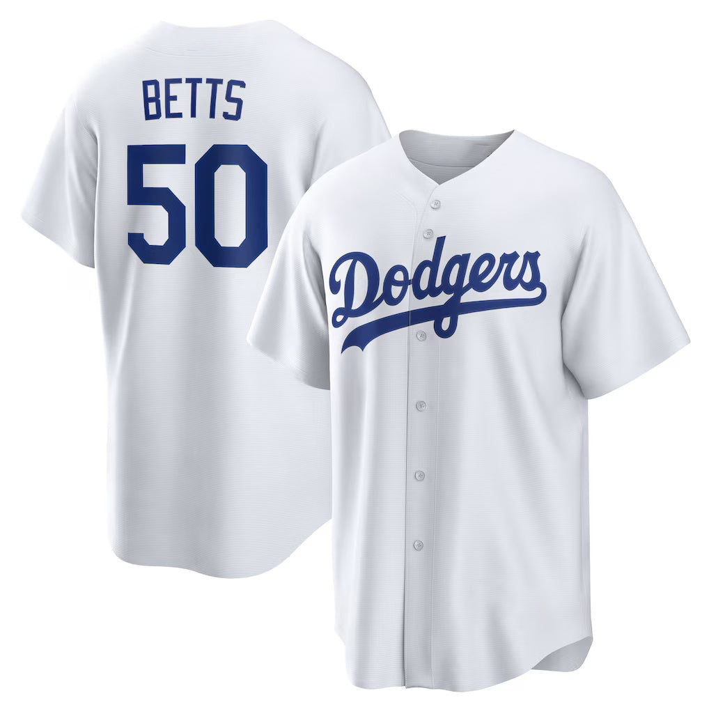 Los Angeles Dodgers #50 Mookie Betts White AmberGomez Home Replica Player Name Jersey