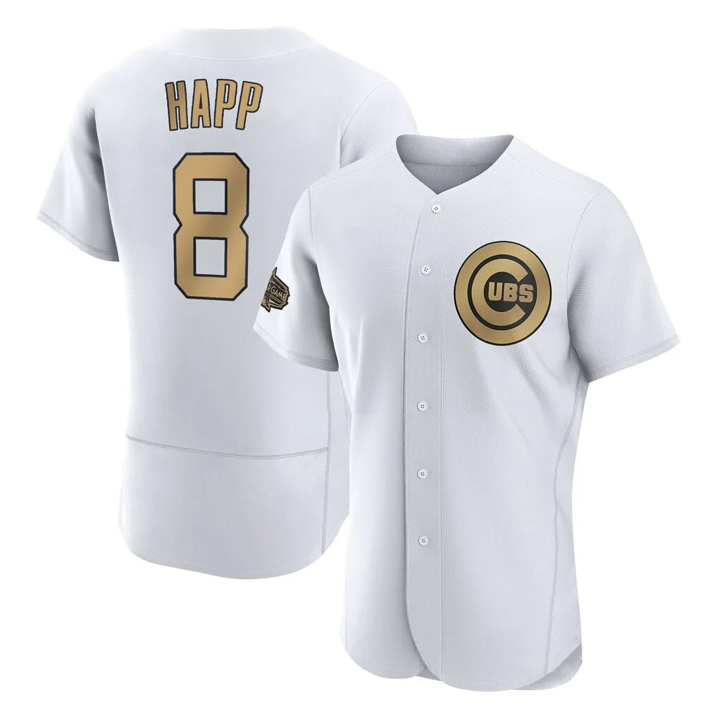 Chicago Cubs #8 Ian Happ Player Gold AmberGomez All-Star Limited Elite Home Game Stitched Jerseys