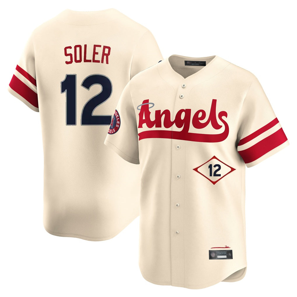 Los Angeles Angels #12 Jorge Soler Player Cream AmberGomez City Connect Limited Home Stitched Jerseys
