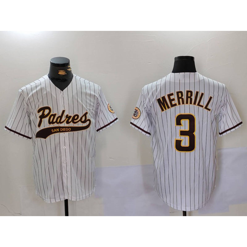 San Diego Padres #3 Jackson Merrill White AmberGomez 2023 Cool Base Stitched Jersey 2