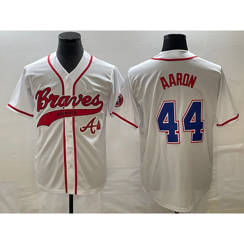Atlanta Braves #44 Hank Aaron White AmberGomez Cool Base With Patch Stitched Jersey