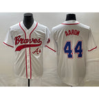 Atlanta Braves #44 Hank Aaron White AmberGomez Cool Base With Patch Stitched Jersey