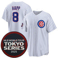 Chicago Cubs #8 Ian Happ White AmberGomez 2025 World Tour Tokyo Series Home Stitched Jersey