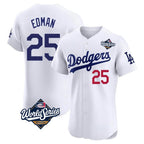 Los Angeles Dodgers #25 Tommy Edman Player Gold White AmberGomez World Series Limited Elite Home Stitched Jerseys