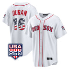 Boston Red Sox #16 Jarren Duran Player White AmberGomez USA 250 Fourth of July Home Game Stitched Jerseys