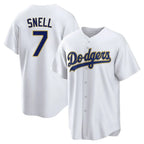 Los Angeles Dodgers #7 Blake Snell Player Gold White AmberGomez 2026 Collection Stadium Game Stitched Jerseys