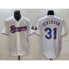 Texas Rangers #31 Max Scherzer White AmberGomez 2023 World Series Champions Cool Base Jersey