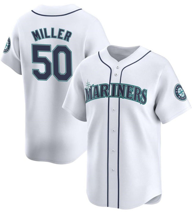 Seattle Mariners #50 Bryce Miller White AmberGomez Home Limited Stitched jersey