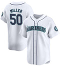 Seattle Mariners #50 Bryce Miller White AmberGomez Home Limited Stitched jersey