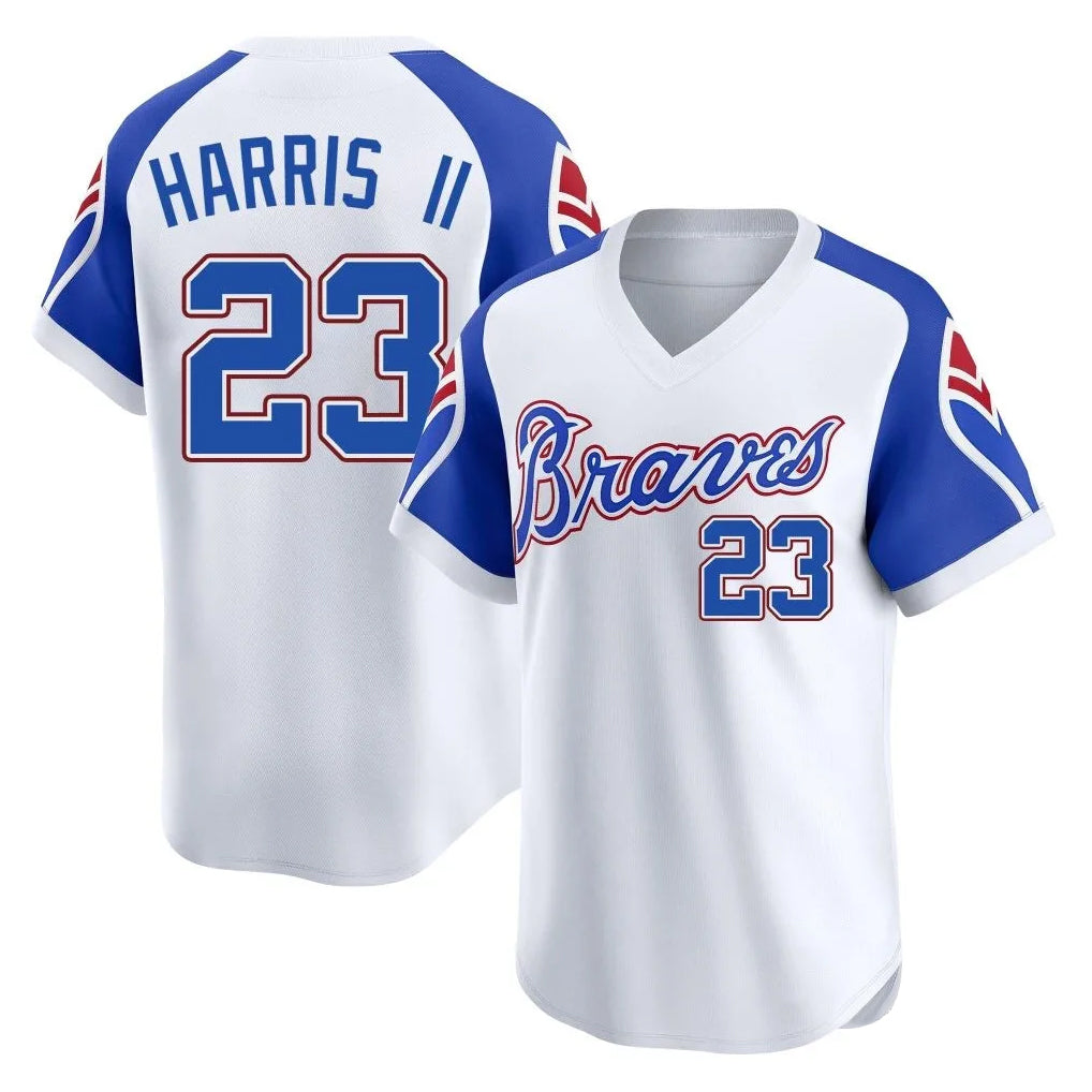 Atlanta Braves #23 Michael Harris II Player White AmberGomez Throwback Cooperstown Collection T-shirt Game Stitched Jerseys