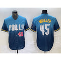 Philadelphia Phillies #45 Zack Wheeler Blue AmberGomez 2024 City Player Number Cool Base Stitched Jerseys