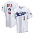 Los Angeles Dodgers #3 Edwin Diaz Fourth of July White AmberGomez USA 250 Stadium Jersey