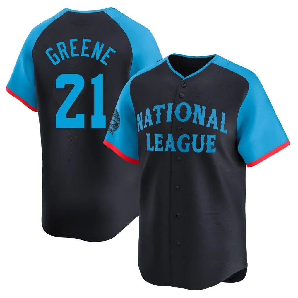 Cincinnati Reds #21 Hunter Greene Player Navy AmberGomez Limited National League All-Star Game Stitched Jerseys