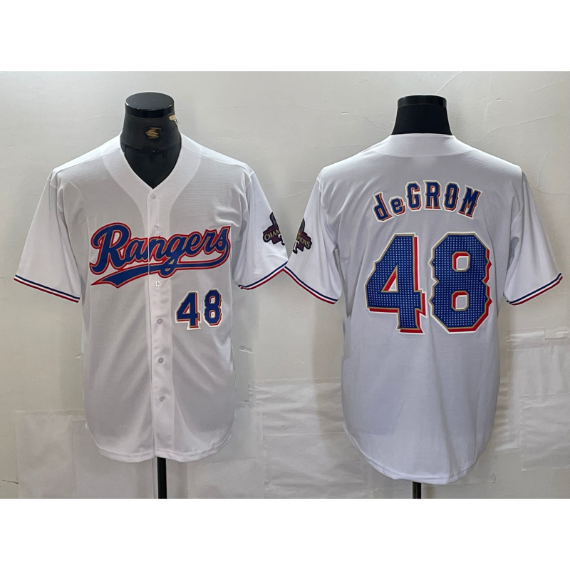 Texas Rangers #48 Jacob deGrom Number White AmberGomez 2024 Gold Collection Limited Cool Base Jersey 2