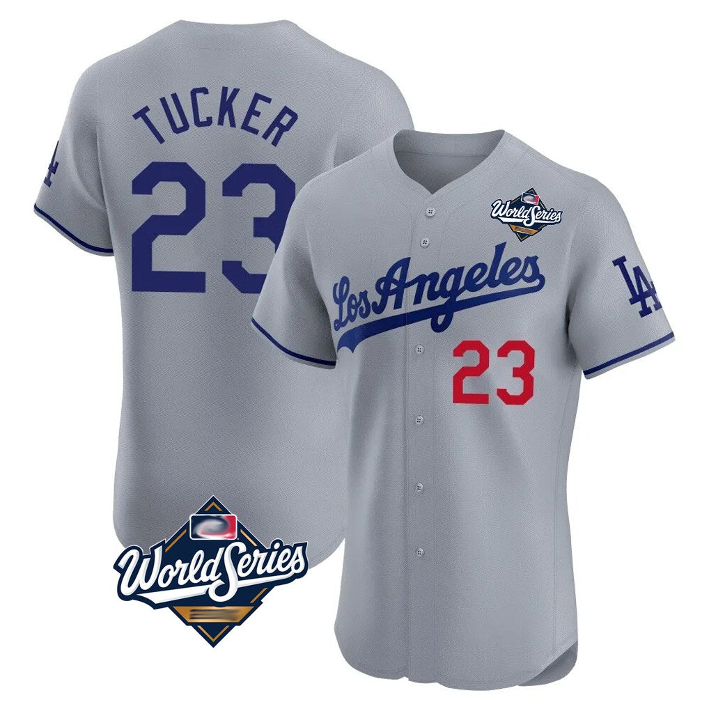 Los Angeles Dodgers #23 Kyle Tucker Player Gray AmberGomez World Series Limited Elite Home Stitched Jerseys