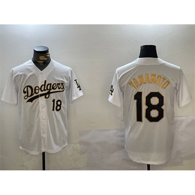 Los Angeles Dodgers #18 Yoshinobu Yamamoto White Gold AmberGomez Home Limited Stitched Jersey 2