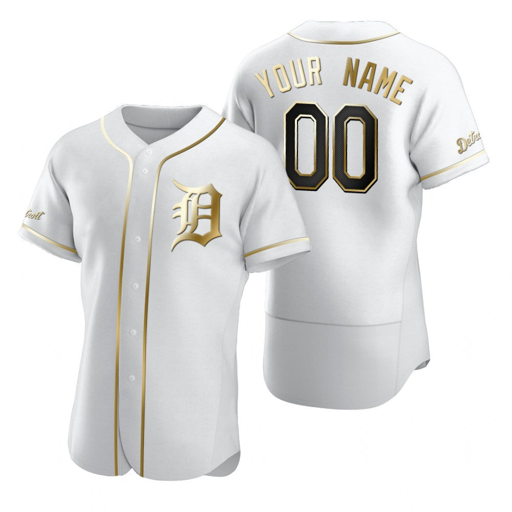 Custom Detroit Tigers White AmberGomez Stitched Flex Base Golden Edition Jersey