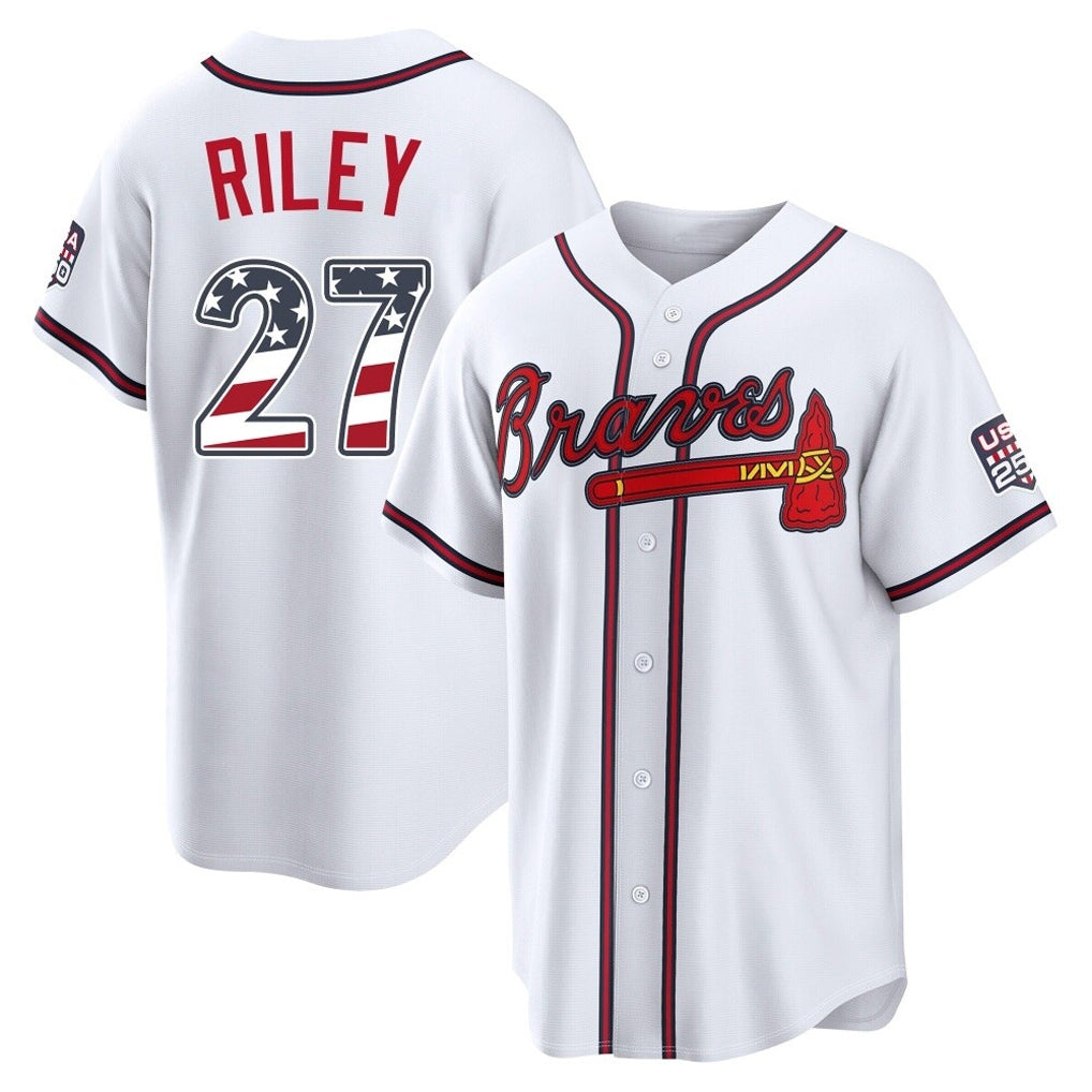 Atlanta Braves #27 Austin Riley Player White AmberGomez USA 250 Fourth Of July Limited Home Game Stitched Jerseys