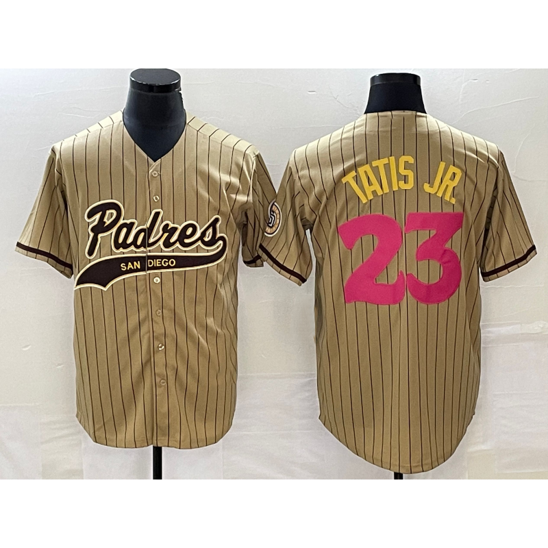 San Diego Padres #23 Fernando Tatis Jr Tan AmberGomez NEW 2023 City Connect Cool Base Stitched Jersey 2