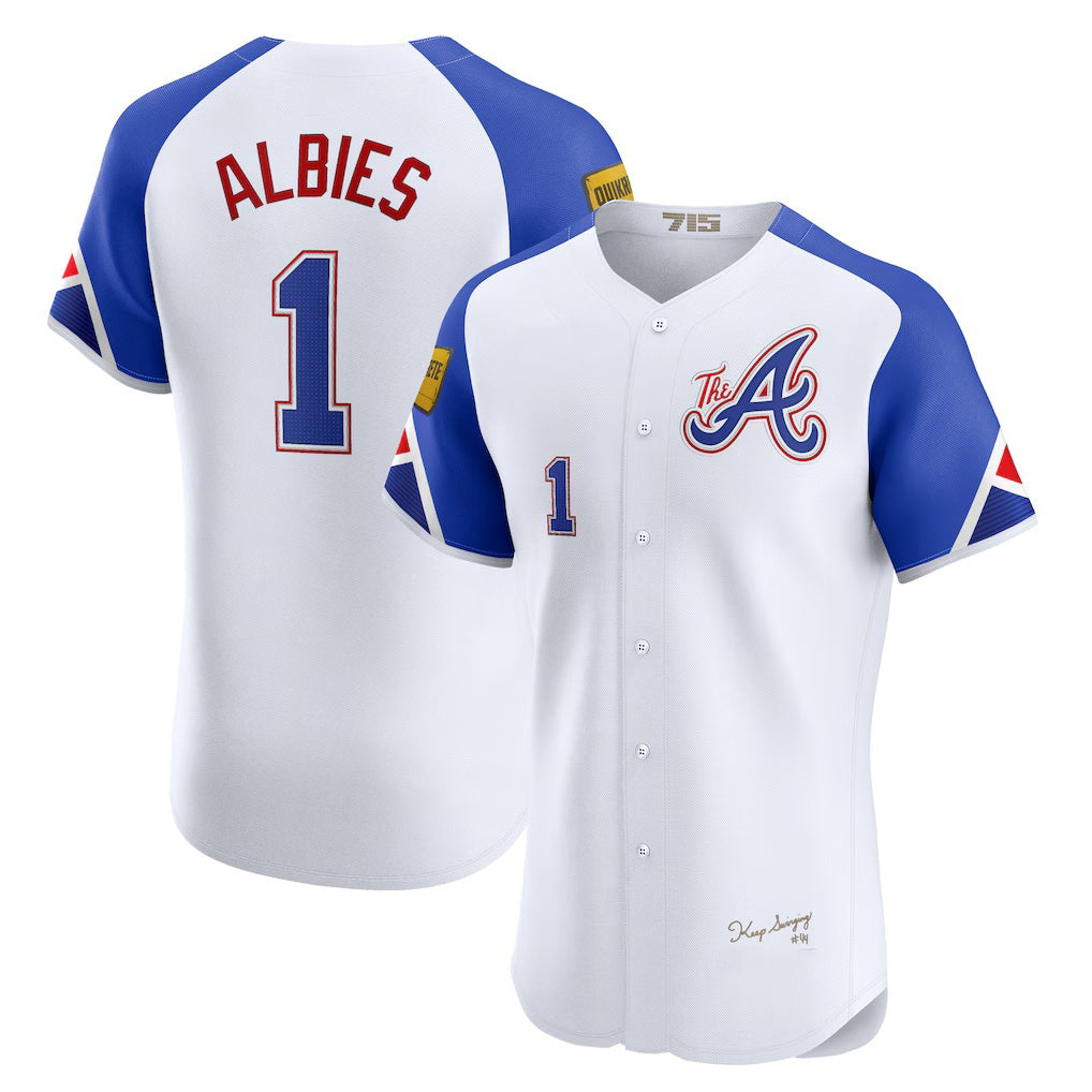 Atlanta Braves #1 Ozzie Albies White AmberGomez City Connect Elite Jersey