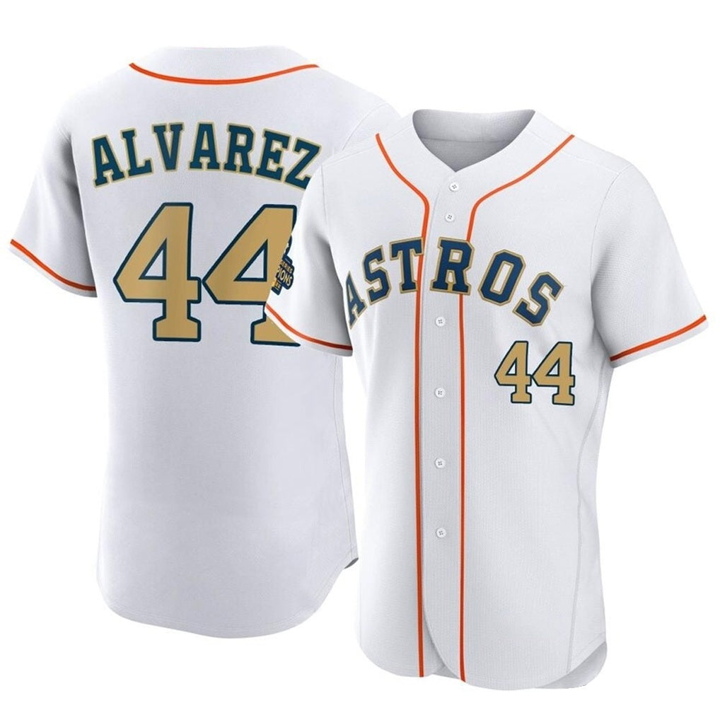Houston Astros #44 Yordan Alvarez Player Gold AmberGomez Collection Limited Elite Home Stitched Jerseys