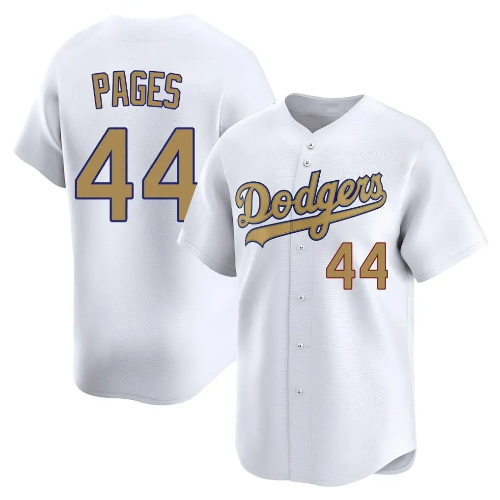 Los Angeles Dodgers #44 Andy Pages Player White Gold AmberGomez Collection Limited Home Stitched Jerseys