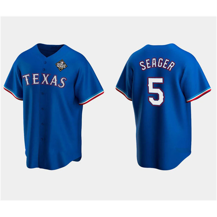 Texas Rangers #5 Corey Seager Royal AmberGomez 2023 World Series Stitched Jersey