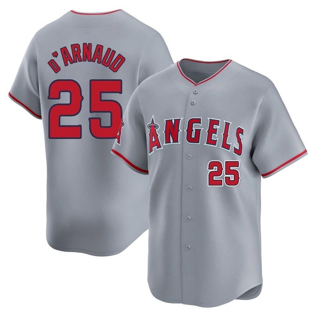 Los Angeles Angels #25 Travis d'Arnaud Player Gray AmberGomez Home Limited Stitched Jerseys