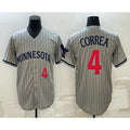 Minnesota Twins #4 Carlos Correa Number 2023 Grey AmberGomez Home Team Cool Base Stitched Jersey