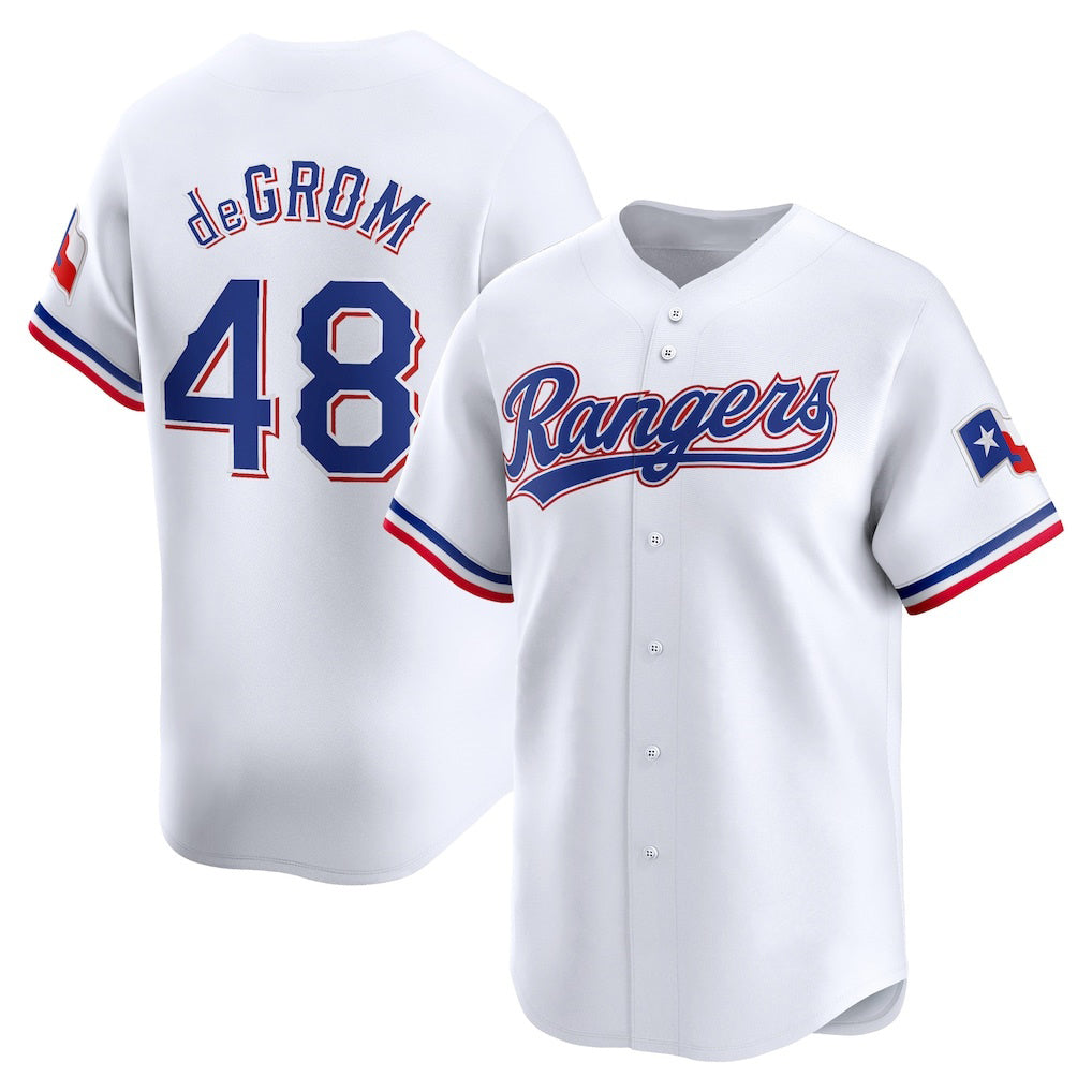 Texas Rangers #48 Jacob deGrom White AmberGomez Home Limited Player Jersey